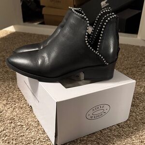 Steve Madden Black Leather Stud-Trim Ankle Boots